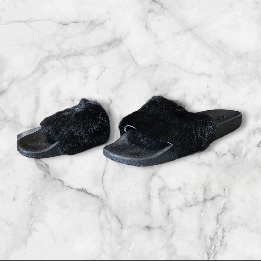 REBECCA MINKOFF Women's Fur Slip On Black 10M - Picture 2 of 7